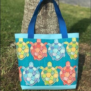 Beach Tote Bag / Colorful Turtle Canvas Tote
